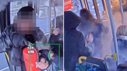 Panik på SL-buss – sprejade förare med brandsläckare