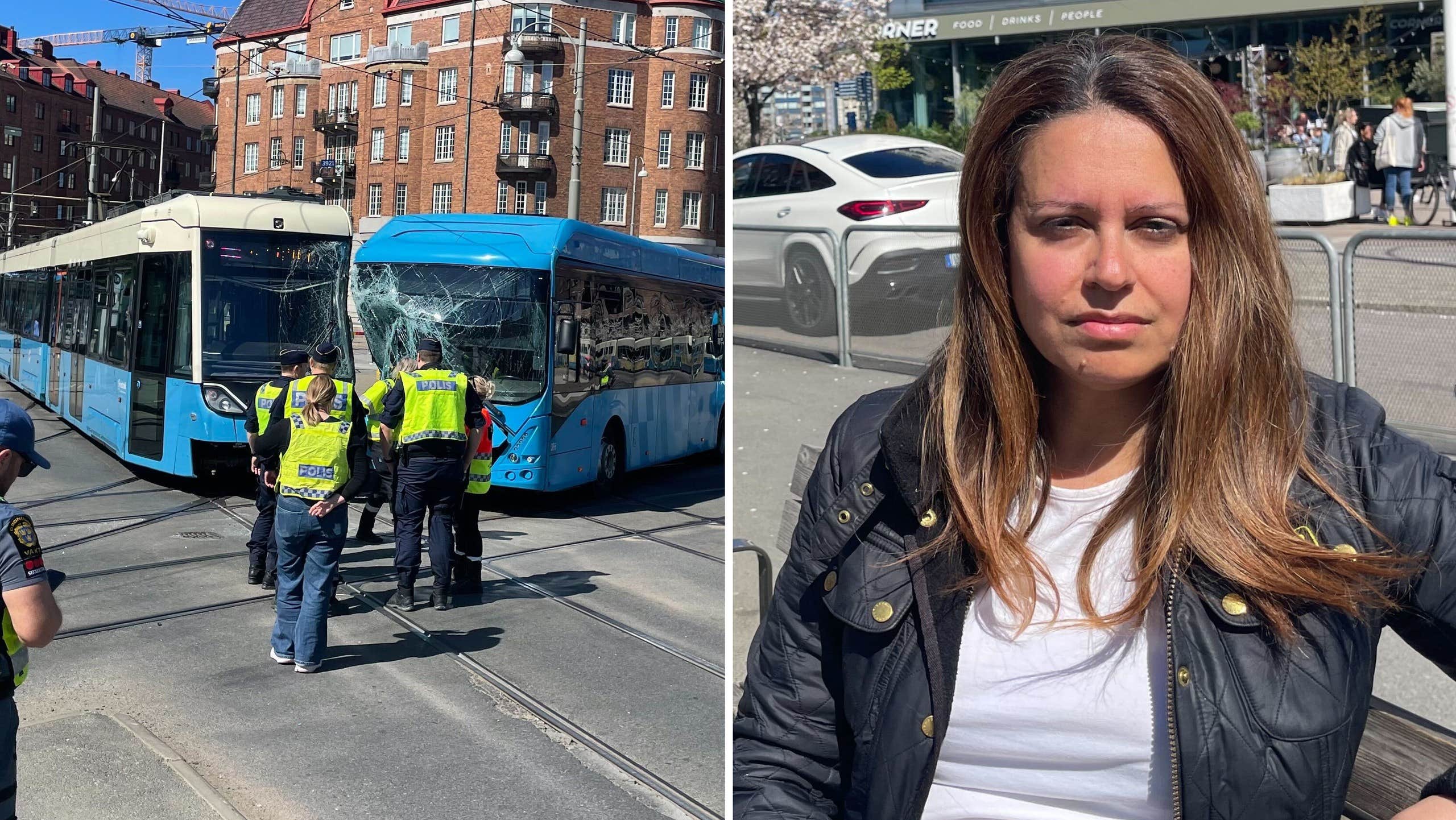 Buss och spårvagn i krock i Göteborg