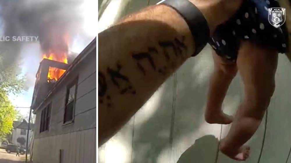 Kastar bebis från andra våningen – fångas av polis